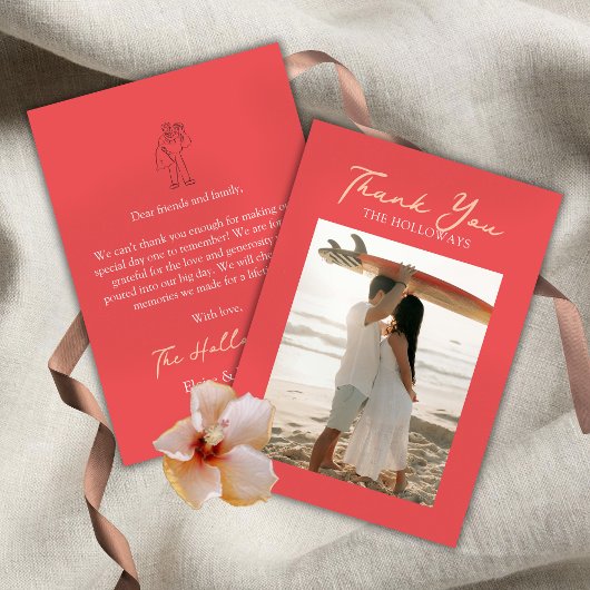 Tropical Coral Pink Flat Thank You Card Dankeskarte