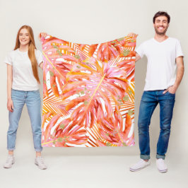 Tropical Coral Rose Gold Leaf Muster Gold Glitzer Fleecedecke