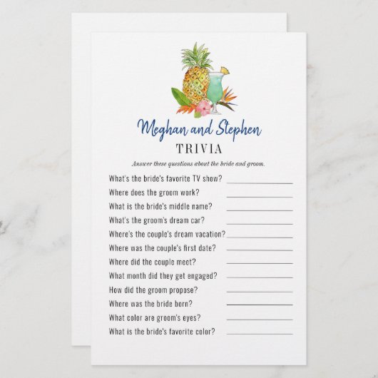 Tropical Couple's Shower Trivia Spiele (Vorne/Hinten)