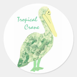 Tropical Crane-Ecru Runder Aufkleber