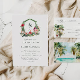 Tropical Crest Hibiscus Hawaii Destination Wedding Einladung