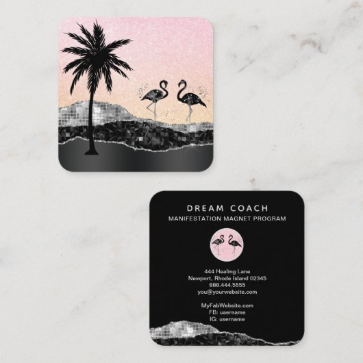 *~* Tropical Crystal Agate Palm Tree Flamingo Quadratische Visitenkarte (Vorne/Hinten)