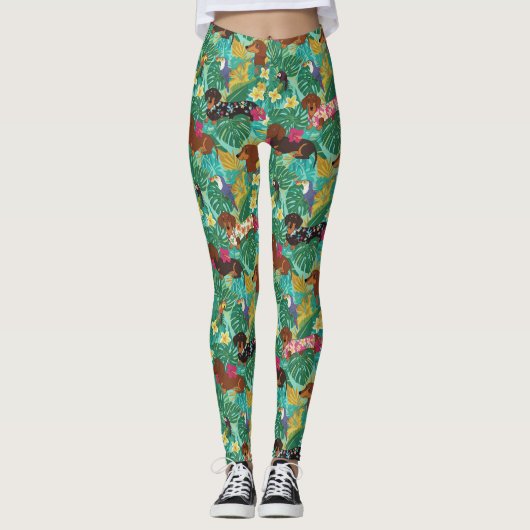 Tropical Dachshund Beach Vibes Leggings (Vorderseite)
