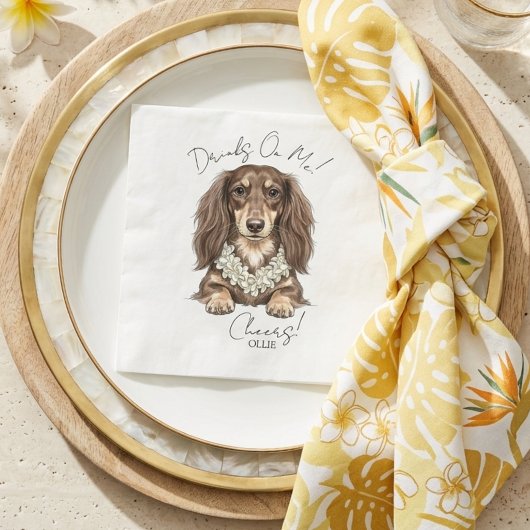 Tropical Dachshund Wedding Drinks On Me Serviette