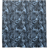 Tropical Dark Blue Black Dschungel Blätter Duschvorhang (Vorderseite)