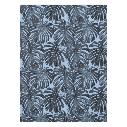 Tropical Dark Blue Monstera Jungle Leaves Tischdecke (Vorderseite)