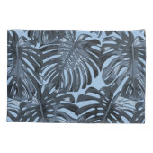 Tropical Dark Gray Blue Monstera Dschungel Blätter Kissenbezug (Rückseite-Links)