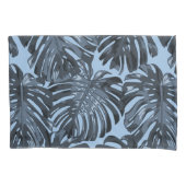 Tropical Dark Gray Blue Monstera Dschungel Blätter Kissenbezug (Vorderseite-Links)