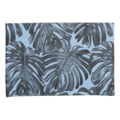 Tropical Dark Gray Blue Monstera Dschungel Blätter Kissenbezug (Vorderseite-Rechts)