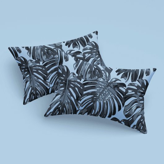 Tropical Dark Gray Blue Monstera Dschungel Blätter Kissenbezug
