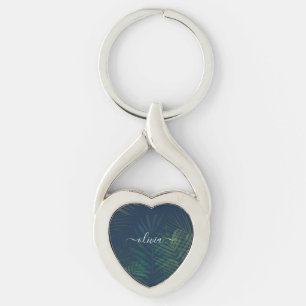 Tropical Dark Green Palm Blätter Schlüsselanhänger