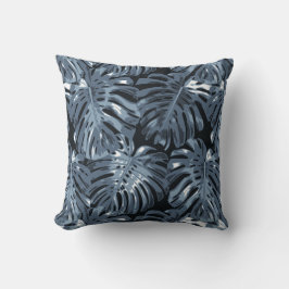 Tropical Dark Mute Blue Palm Blätter Kissen