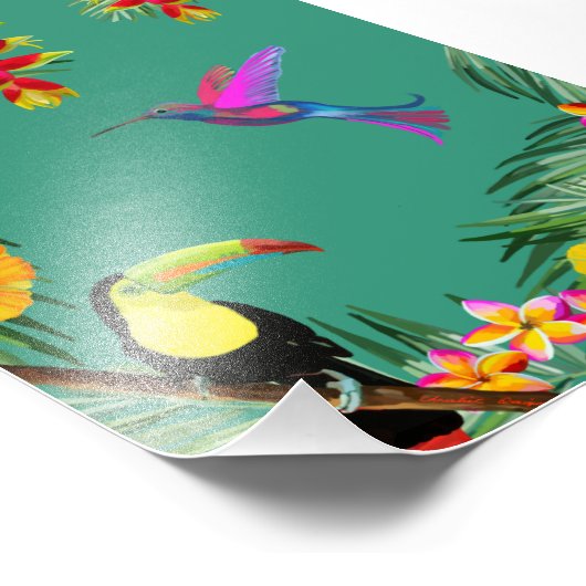 Tropical Delight hummingbird toucan flowers Fotodruck (Ecke)