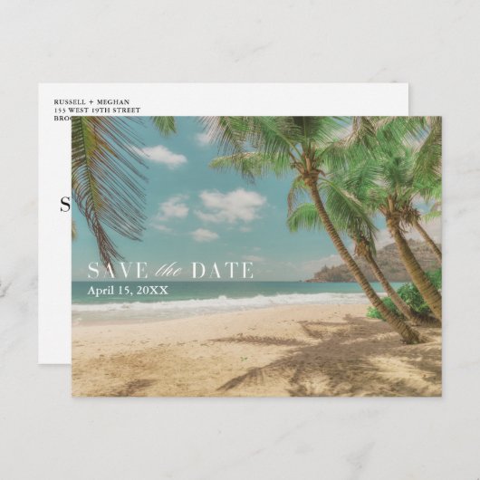 Tropical Destination Beach Wedding Save the Date Ankündigungspostkarte (Vorne/Hinten)