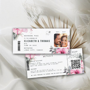 Tropical Destination Boarding Pass Blumenhochzeit Einladung
