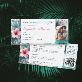 Tropical Destination Boarding Pass Foto Hochzeit Einladung