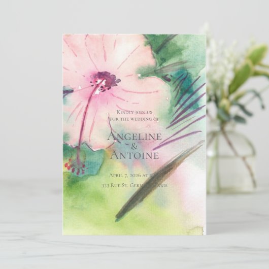 Tropical Destination Wedding  Einladung (Stehend Vorderseite)