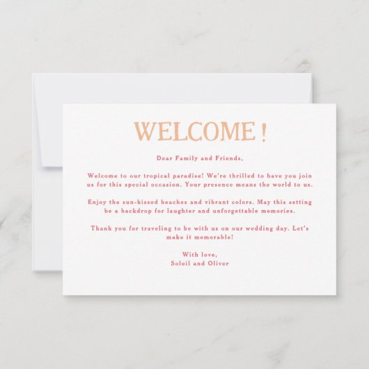 Tropical Destination Wedding Welcome Note (Rückseite)