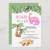 Tropical Dinosaur Girl Dusche Einladung (Vorne/Hinten)