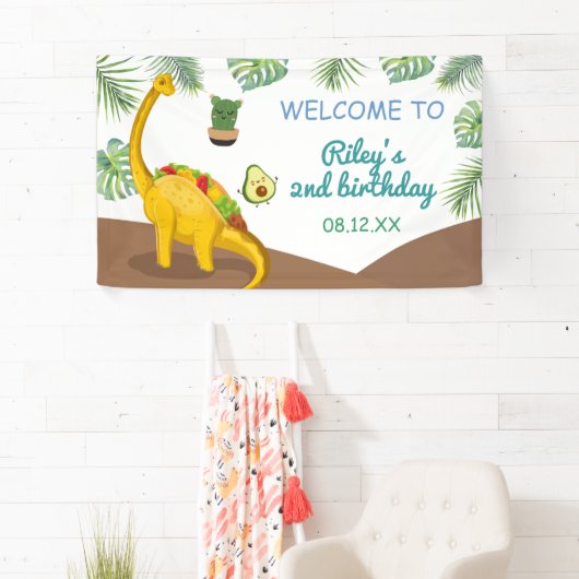 Tropical Dinosaur Tacos Tacosaurus Party Geburtsta Banner (Insitu)