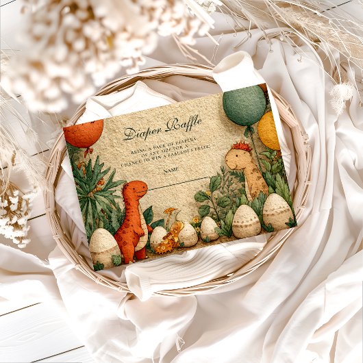 Tropical Dinosaur Theme Baby Shower Diapper Raffle Begleitkarte