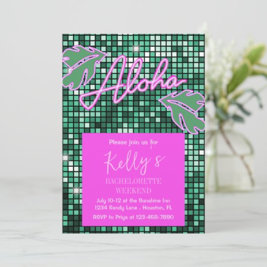 Tropical Disco Bachelorette Einladung (Stehend Vorderseite)