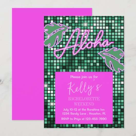 Tropical Disco Bachelorette Einladung (Vorne/Hinten)