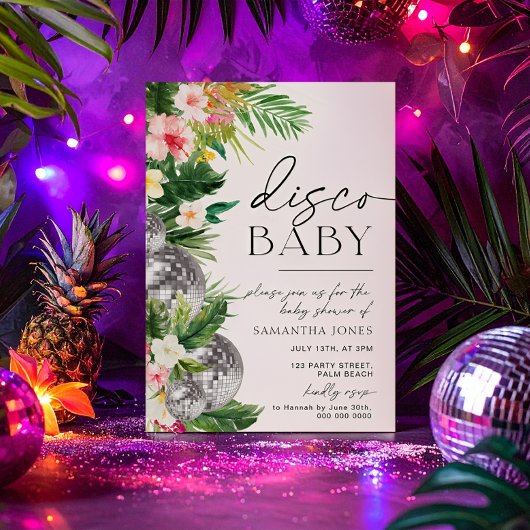 Tropical Disco Ball Blätter Babydusche Einladung
