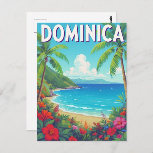 Tropical Dominica Beach Palm Tree Travel Postkarte (Vorne/Hinten)