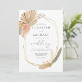 Tropical Dried Palm Gold Geometric Wedding Einladung (Stehend Vorderseite)