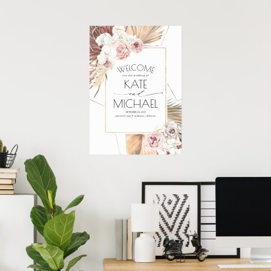 Tropical Dried Palm Leaf Boho Wedding Poster (Heimbüro)