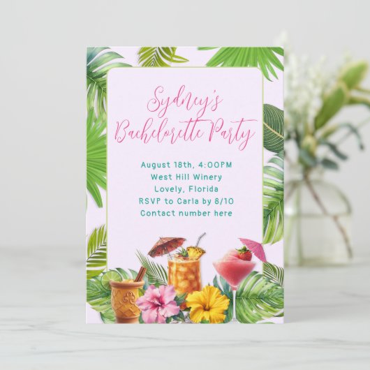 Tropical Drinks Bachelorette Party Einladung (Stehend Vorderseite)