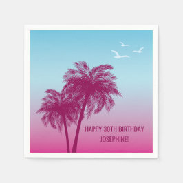 Tropical Dusk With Pink Palm Trees Happy Birthday Serviette