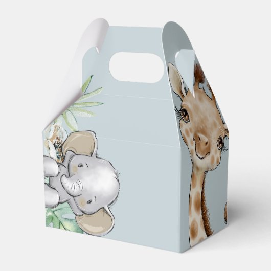 Tropical Dusty Blue Jungle Baby Dusche Geschenkschachtel (Rückseite)