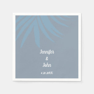 Tropical Dusty Blue Palm Leaf Beach Wedding Serviette