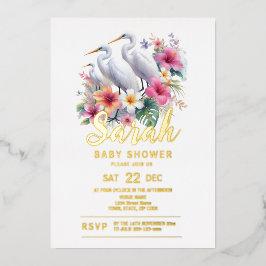 Tropical Egret Bird Coastal Baby Dusche Folieneinladung