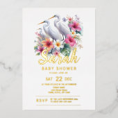 Tropical Egret Bird Coastal Baby Dusche Folieneinladung (Vorderseite)