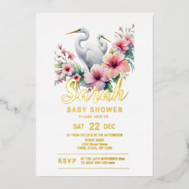 Tropical Egret Bird Coastal Baby Dusche Folieneinladung