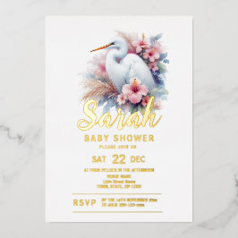 Tropical Egret Bird Coastal Baby Dusche Folieneinladung