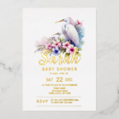 Tropical Egret Bird Coastal Baby Dusche Folieneinladung (Vorderseite)