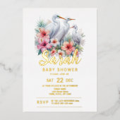 Tropical Egret Bird Coastal Baby Dusche Folieneinladung (Vorderseite)