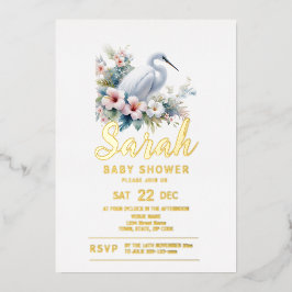 Tropical Egret Bird Coastal Baby Dusche Folieneinladung