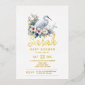 Tropical Egret Bird Coastal Baby Dusche Folieneinladung (Vorderseite)