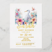 Tropical Egret Bird Coastal Baby Dusche Folieneinladung (Vorderseite)