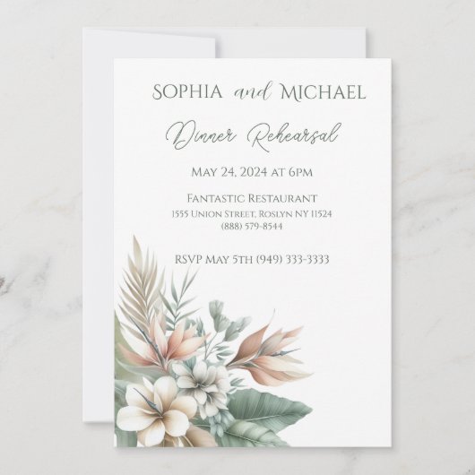 Tropical Elegance Hochzeit Dinner Probe Einladung (Vorderseite)