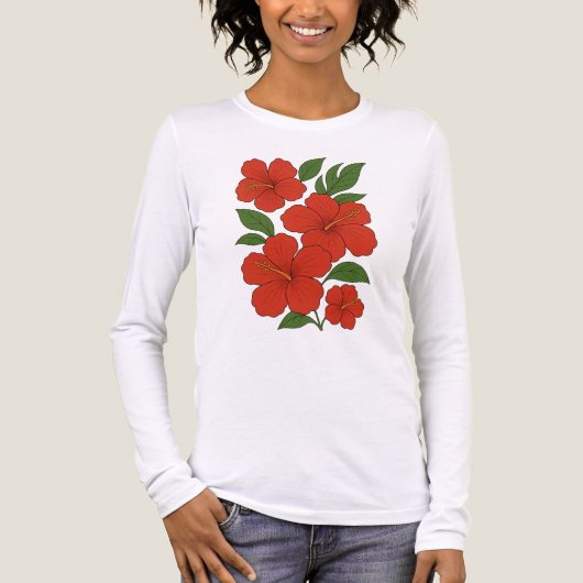 Tropical Elegance Roter Hibiskus auf Schwarz Tri-Blend Shirt (Vorderseite)