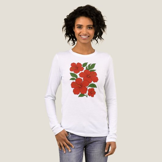 Tropical Elegance Roter Hibiskus auf Schwarz Tri-Blend Shirt (Vorderseite voll)