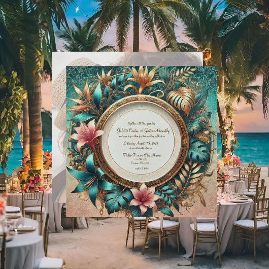 Tropical Elegance Round Frame Wedding Einladung