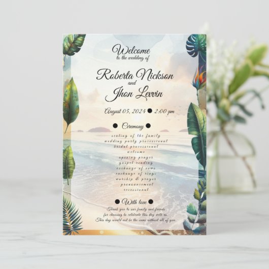 Tropical Elegance Wedding Einladung (Stehend Vorderseite)