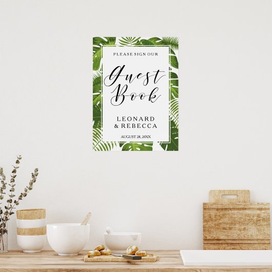 Tropical Elegant Blätter Gästebuch Hochzeitszeiche (Küche)